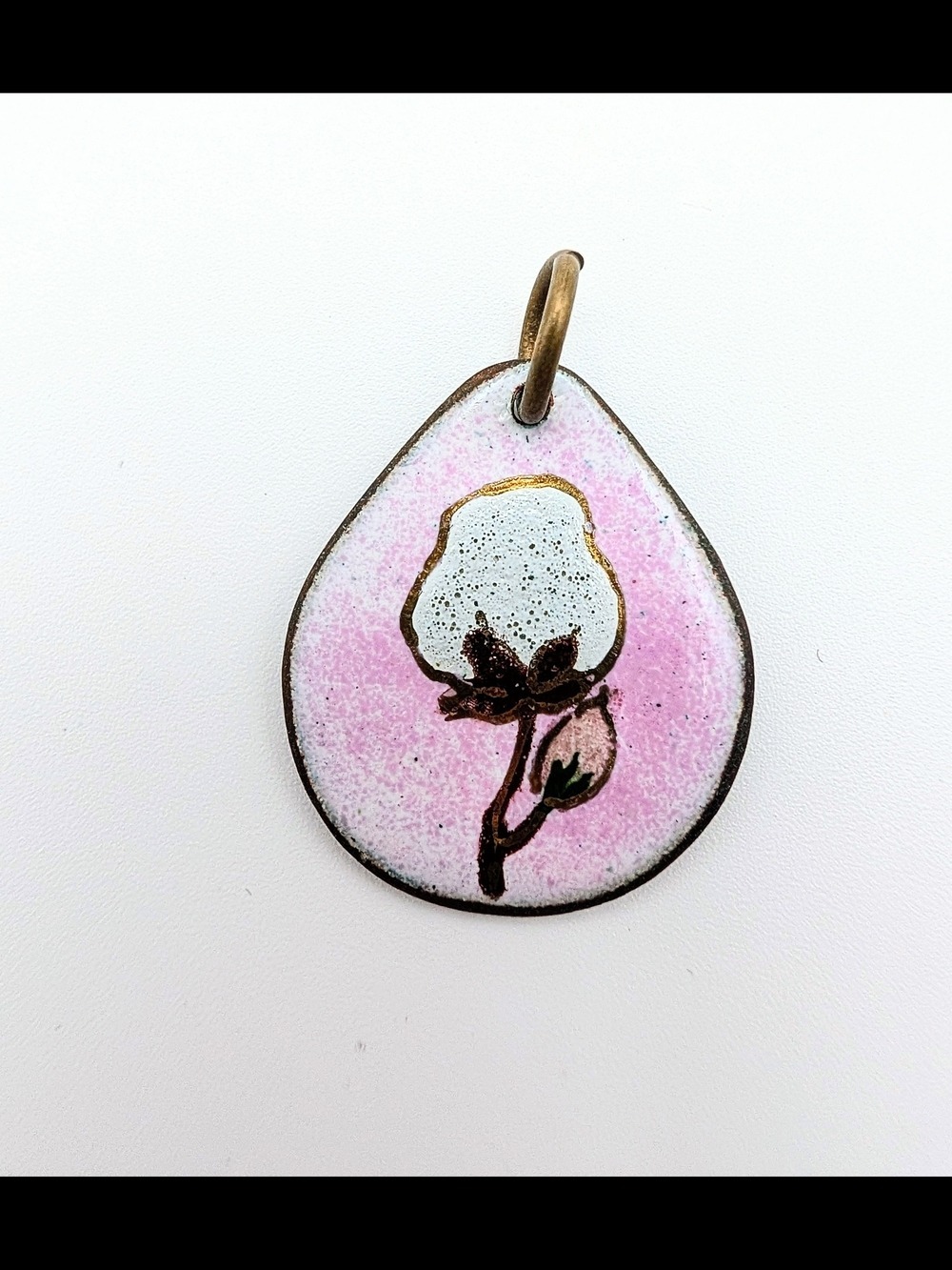 Vintage Hand-Painted Cotton Flower Pendant in Pink and White
